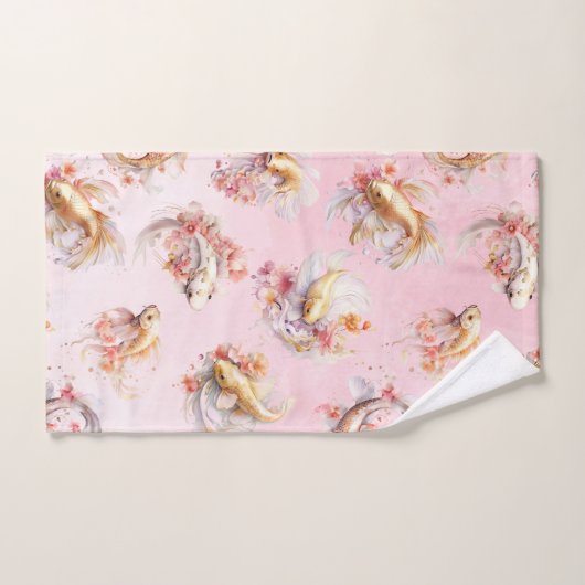 Roze Waterverf Goud Koi Vis Bloemen Bad Handdoek (Handdoek)