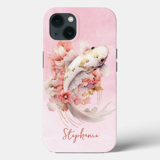 Roze Waterverf Goud Koi Vis Bloemen Case-Mate iPhone Case (Achterkant)