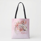 Roze Waterverf Goud Koi Vis Bloemen Gepersonalisee Draagtas (Voorkant)