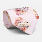 Roze Waterverf Goud Koi Vis Bloemen Stropdas (Opgerold)