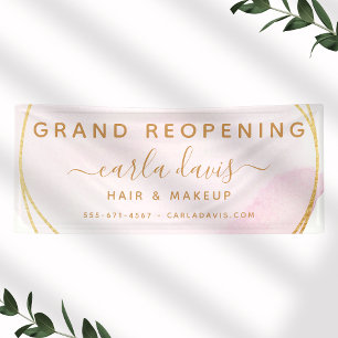 Roze Waterverf Gouden Cirkel Salon Heropening Spandoek