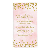 Roze Waterverf Gouden Confetti Trouwlabels Etiket (Voorkant)
