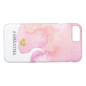 Roze Waterverf Gouden Hart Gepersonaliseerd Case-Mate iPhone Case (Achterkant (Horizontaal))