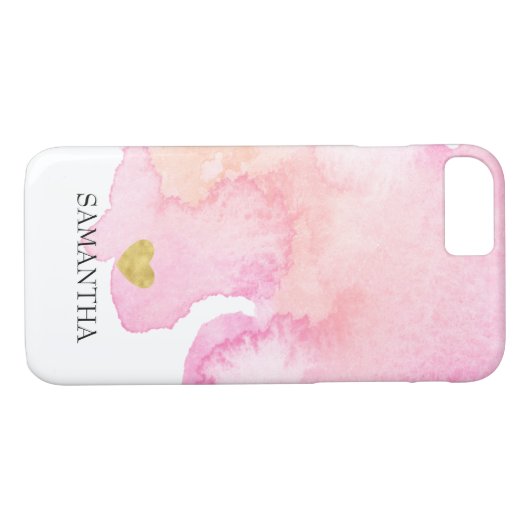 Roze Waterverf Gouden Hart Gepersonaliseerd Case-Mate iPhone Case (Achterkant (Horizontaal))