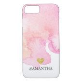 Roze Waterverf Gouden Hart Gepersonaliseerd Case-Mate iPhone Case (Achterkant)