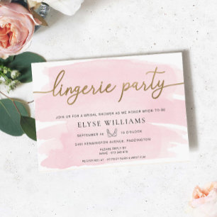 Roze Waterverf Gouden Lingerie Party Vrijgezellenf Kaart