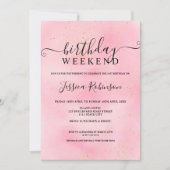 Roze waterverf goudglitter verjaardagsprogramma kaart (Voorkant)