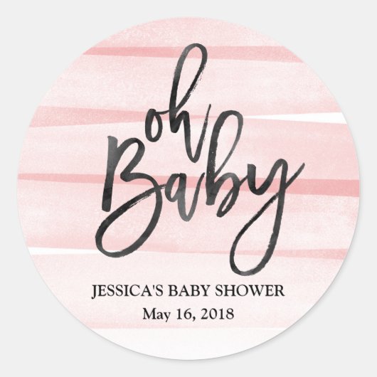 Roze Waterverf Gradient Oh Baby shower Sticker (Voorkant)