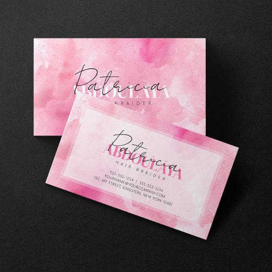 Roze Waterverf Haar Braider Script Typografie Visitekaartje