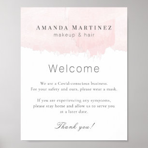 Roze Waterverf Hair Makeup Salon Covid Welkom Poster