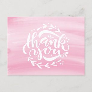 Roze Waterverf Hand Lettering Krans Dank u Feestdagenkaart