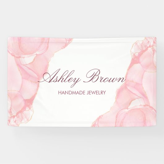 Roze Waterverf handgemaakte juwelen oorscherm Spandoek (Horizontaal)