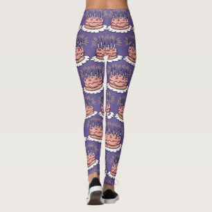 Roze Waterverf Happy Birthday Cake Celebration Leggings