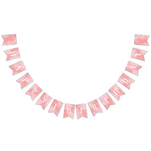 Roze Waterverf Happy First Birthday Vlaggetjes