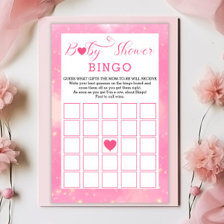 Roze Waterverf hart Baby shower BINGO spel Briefpapier