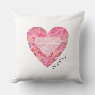 Roze Waterverf Hart Glam Diamant MR&MRS Chic Kussen
