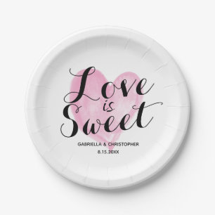 Roze Waterverf hart liefde is zoet papier Bord