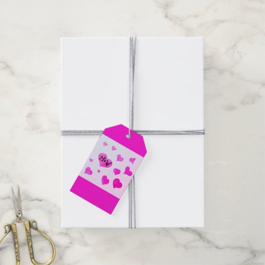 Roze waterverf harten Custom Paar naam initialen Cadeaulabel (Met Touw)