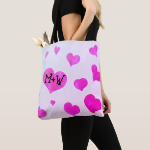 Roze waterverf harten Custom Paar naam initialen Draagtas