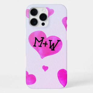 Roze waterverf harten Custom Paar naam initialen iPhone 16 Pro Max Hoesje