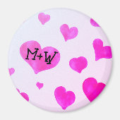 Roze waterverf harten Custom Paar naam initialen Magneet (Voorkant)