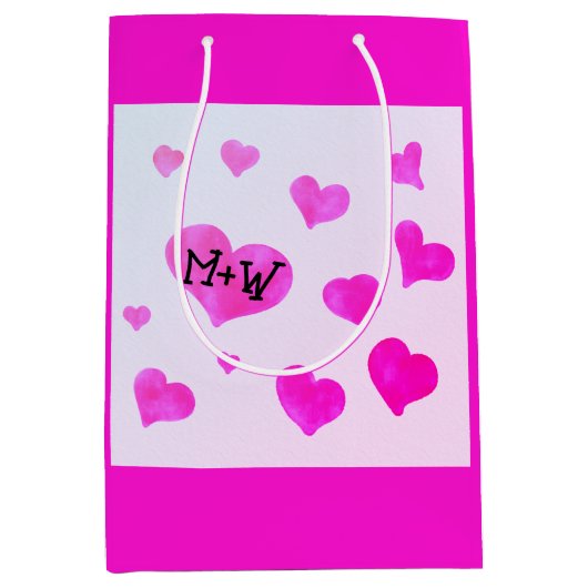 Roze waterverf harten Custom Paar naam initialen Medium Cadeauzakje (Voorkant)