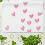 Roze Waterverf Harten - Keukenhanddoek (Gevouwen)