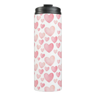 Roze Waterverf Harten Patroon Thermosbeker