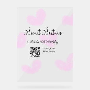 Roze waterverf harten QR Sweet zestien verjaardag Acryl Bord
