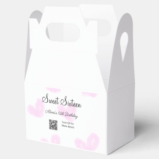 Roze waterverf harten QR Sweet zestien verjaardag Bedankdoosjes (Geopend)