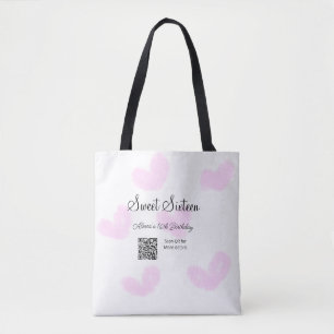 Roze waterverf harten QR Sweet zestien verjaardag Draagtas