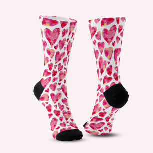 Roze Waterverf Hartpatroon Sokken