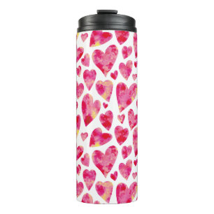 Roze waterverf hartpatroon thermosbeker