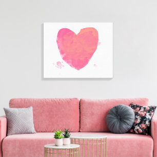 Roze Waterverf Heart Canvas Afdruk