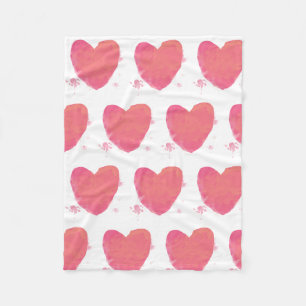 Roze Waterverf Heart Fleece Deken