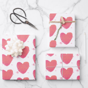 Roze Waterverf Heart Inpakpapier Vel
