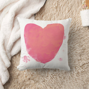 Roze Waterverf Heart Kussen