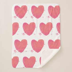 Roze Waterverf Heart Sherpa Deken