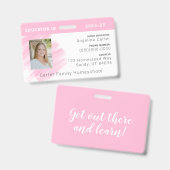 Roze Waterverf Homeschool Educator ID Badge (Front & Back)
