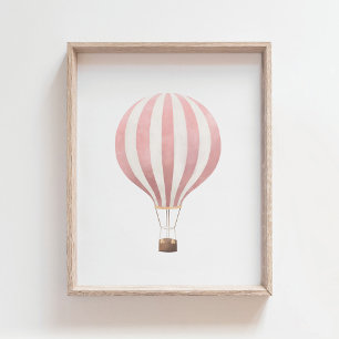 Roze Waterverf Hot Air Ballon Nursery Poster