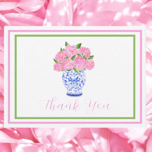 Roze Waterverf Hydrangea Script Border Bedankt Notitiekaartje