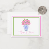 Roze Waterverf Hydrangea Script Border Bedankt Notitiekaartje (Voorkant / Achterkant in situ)