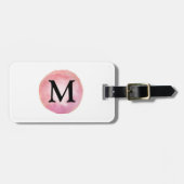Roze Waterverf Initiaal Letter Monogram Bagagelabel (Voorkant horizontaal)