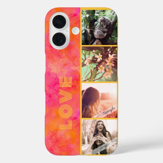 Roze Waterverf Inkt Custom 4 Photo Collage Love Case-Mate iPhone Case (Achterkant)