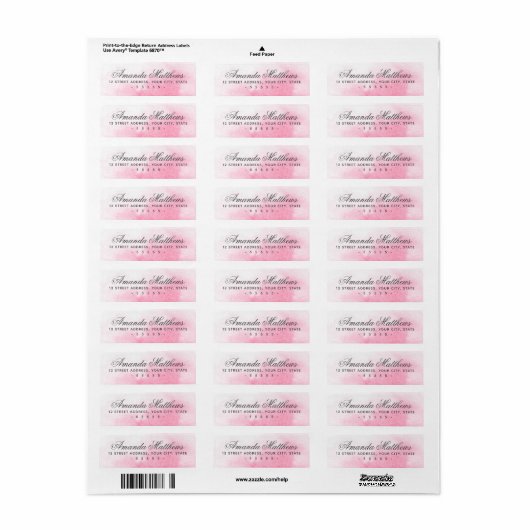 Roze waterverf kalligrafie scriptadres etiket (Full Sheet)