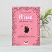 Roze Waterverf kattenverjaardag Kaart (Staand voorkant)