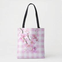 Roze waterverf kersenbloesems plaid gingham