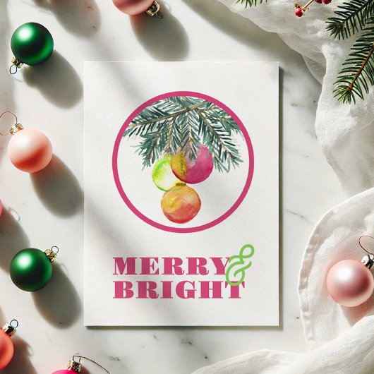 Roze Waterverf Kerst Kaarten Notitiekaartje