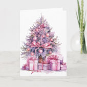 Roze Waterverf Kerstboom Kaart (Voorkant)