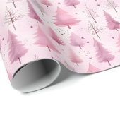 Roze Waterverf Kerstboom Woodland Pattern Cadeaupapier (Rol Hoek)